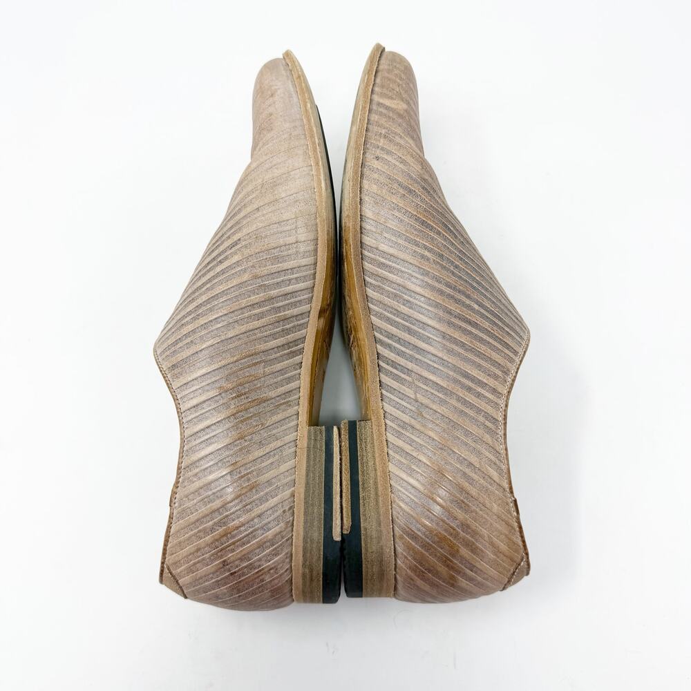 Billy Reid Tan Tooled Leather Striped Slip Ons Women's Sz 9.5 EUC Made in Italy - Picture 5 of 9